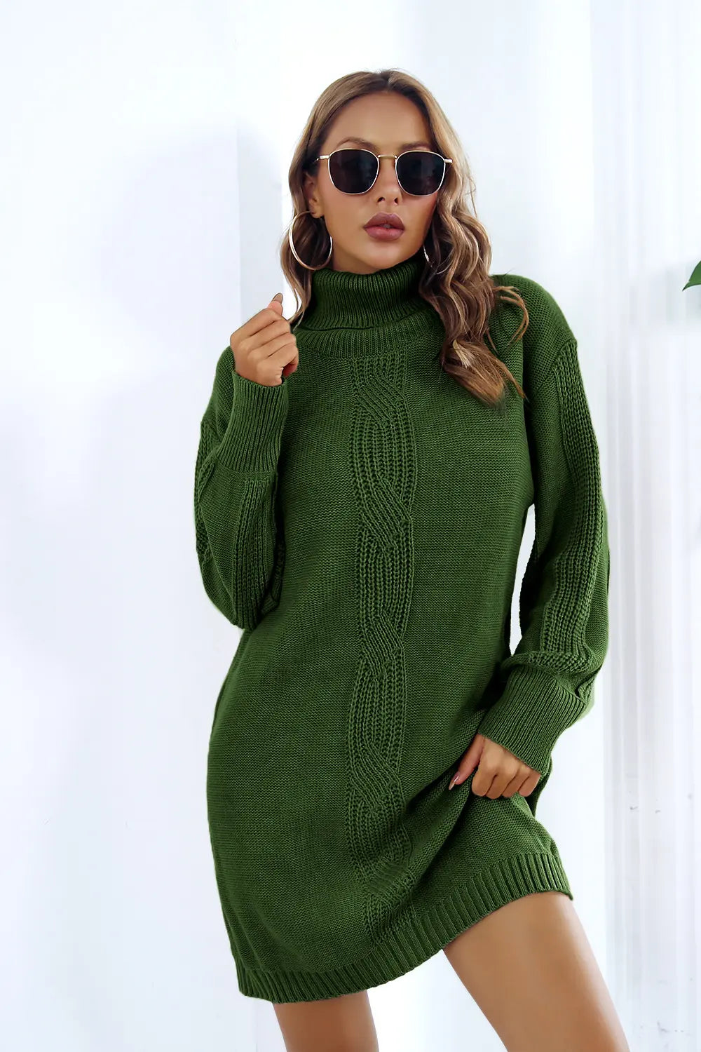 Wren Delacroix — Openwork Turtleneck Long Sleeve Sweater Dress, alternate view 7