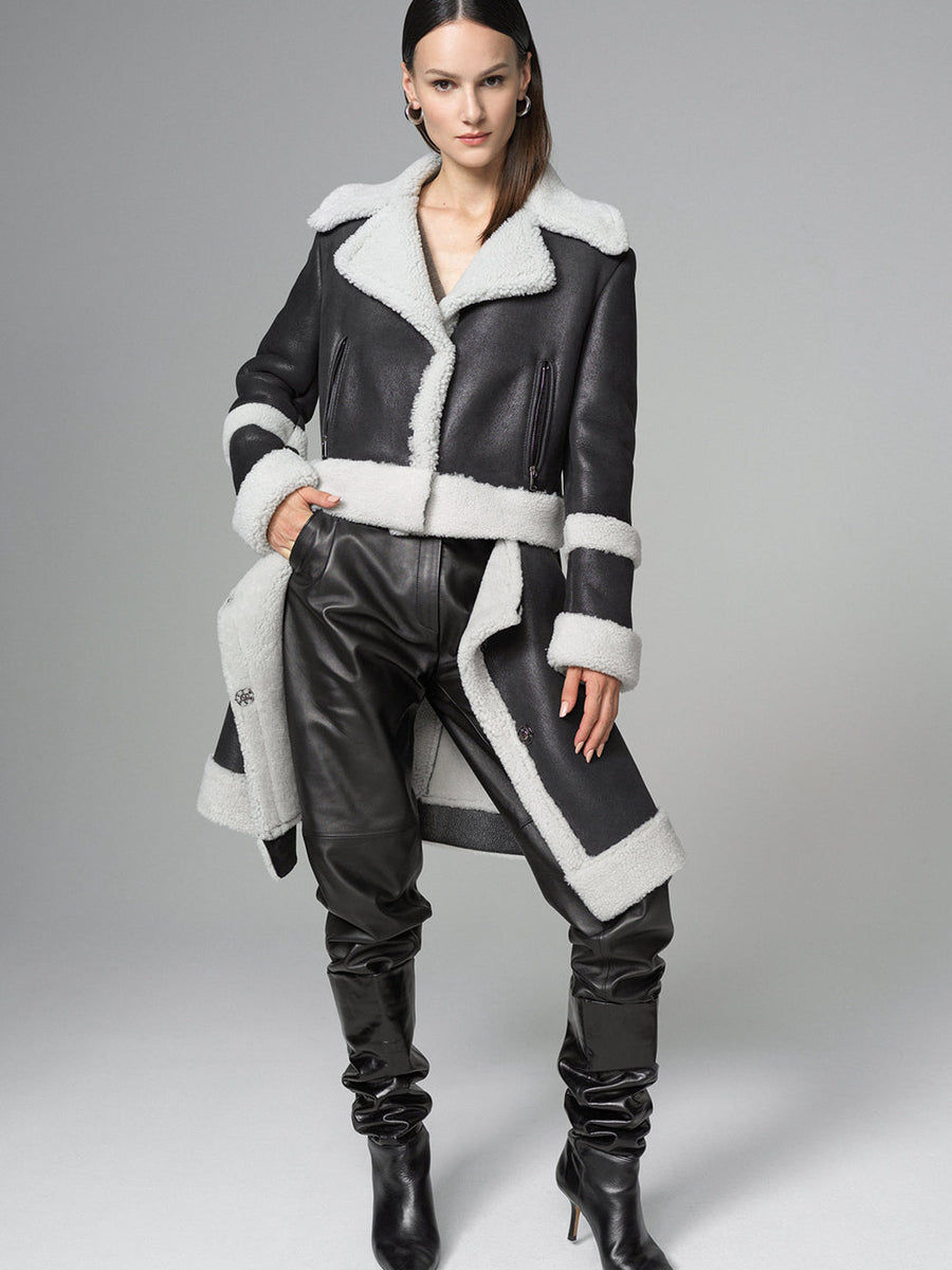 2in1 Black Shearling Fur Overcoat