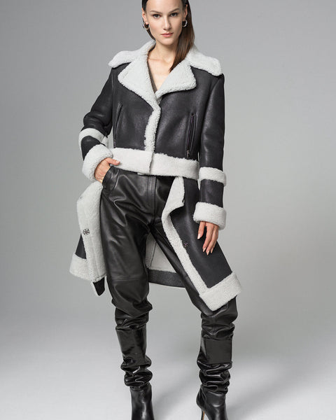 2in1 Black Shearling Fur Overcoat