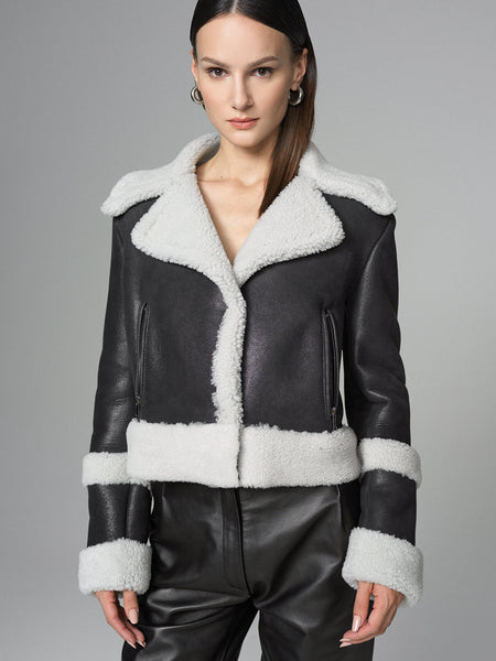 2in1 Black Shearling Fur Overcoat