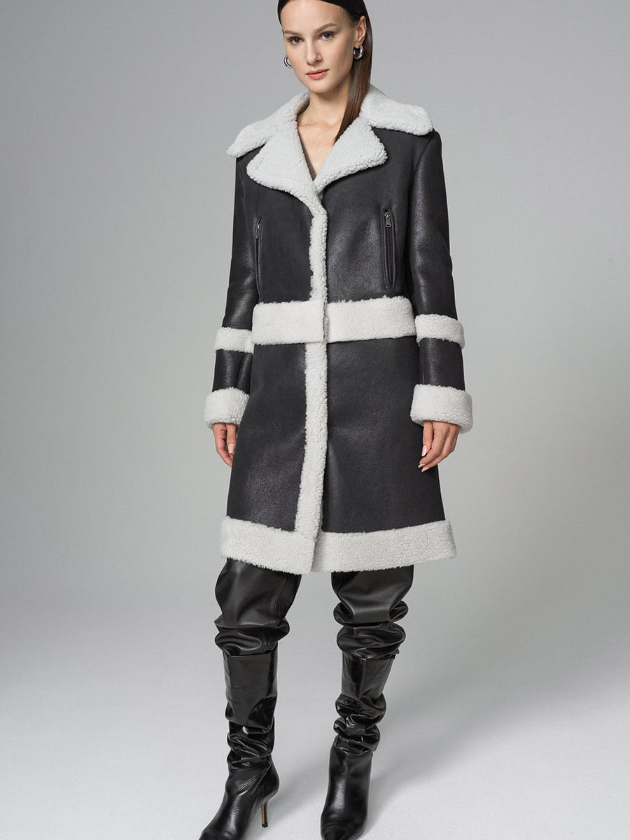2in1 Black Shearling Fur Overcoat