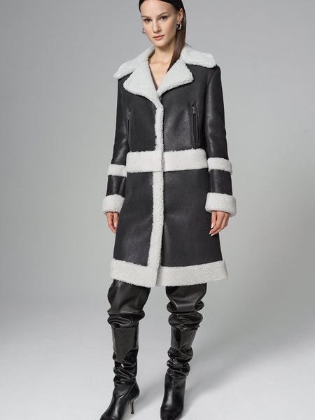 2in1 Black Shearling Fur Overcoat