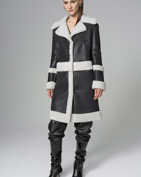 2in1 Black Shearling Fur Overcoat