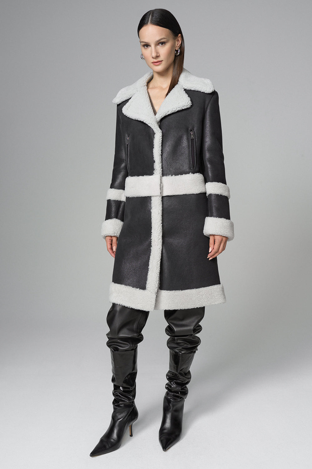 Xanthe Rivière — 2-in-1 Black Shearling Fur Overcoat Black Women's Coat or Jacket