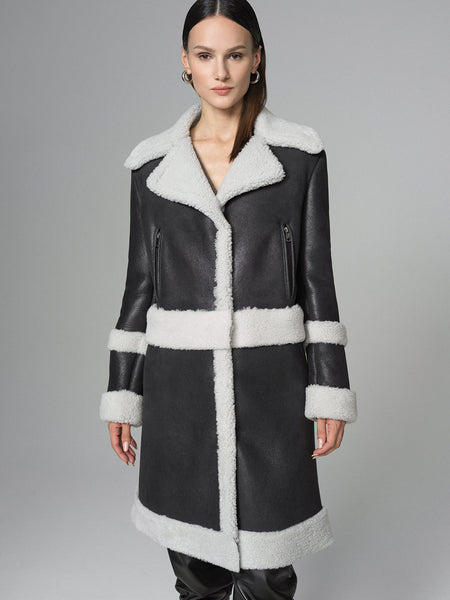 2in1 Black Shearling Fur Overcoat