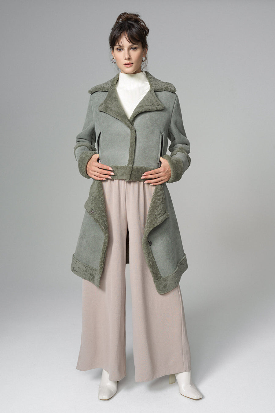 Selene Rivière — 2-in-1 Mint Shearling Fur Overcoat Mint Women's Coat or Jacket