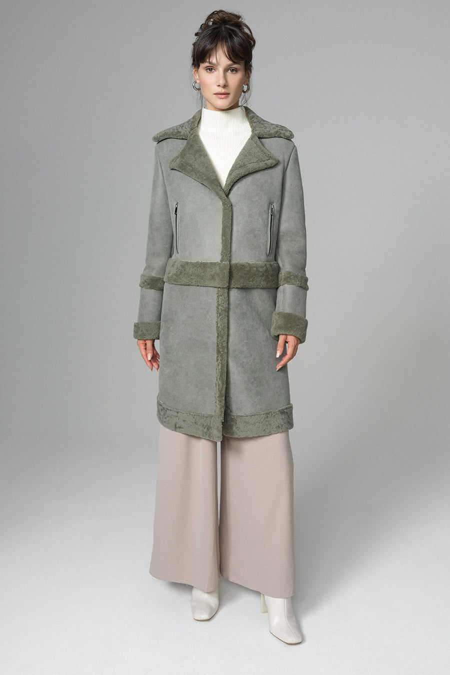 Selene Rivière — 2-in-1 Mint Shearling Fur Overcoat Mint Women's Coat or Jacket, alternate view 2