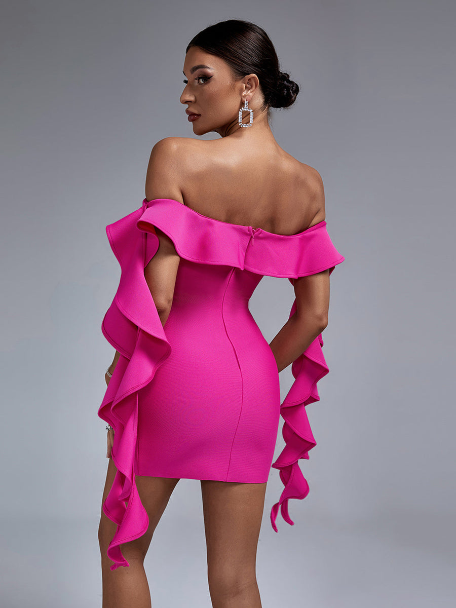 Chic Off-Shoulder Ruffle Mini Bandage Dress