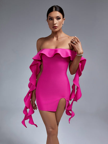 Chic Off-Shoulder Ruffle Mini Bandage Dress