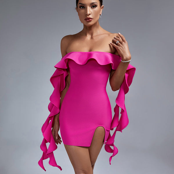 Chic Off-Shoulder Ruffle Mini Bandage Dress