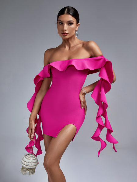 Chic Off-Shoulder Ruffle Mini Bandage Dress