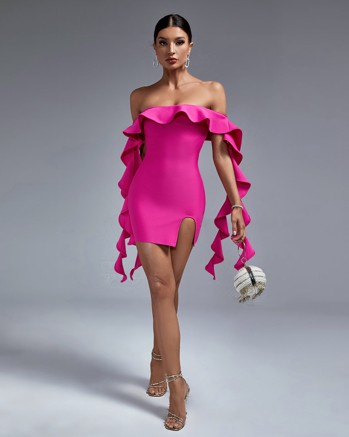 Dahlia Beaumont — Chic Off-Shoulder Ruffle Mini Bandage Dress, alternate view 4