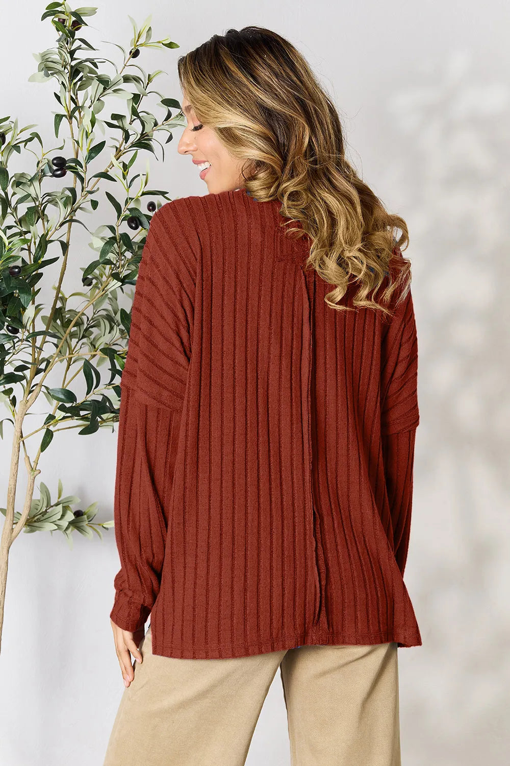 Vale Delacroix — Basic Bae Full Size Ribbed Round Neck Slit Knit Top, alternate view 25