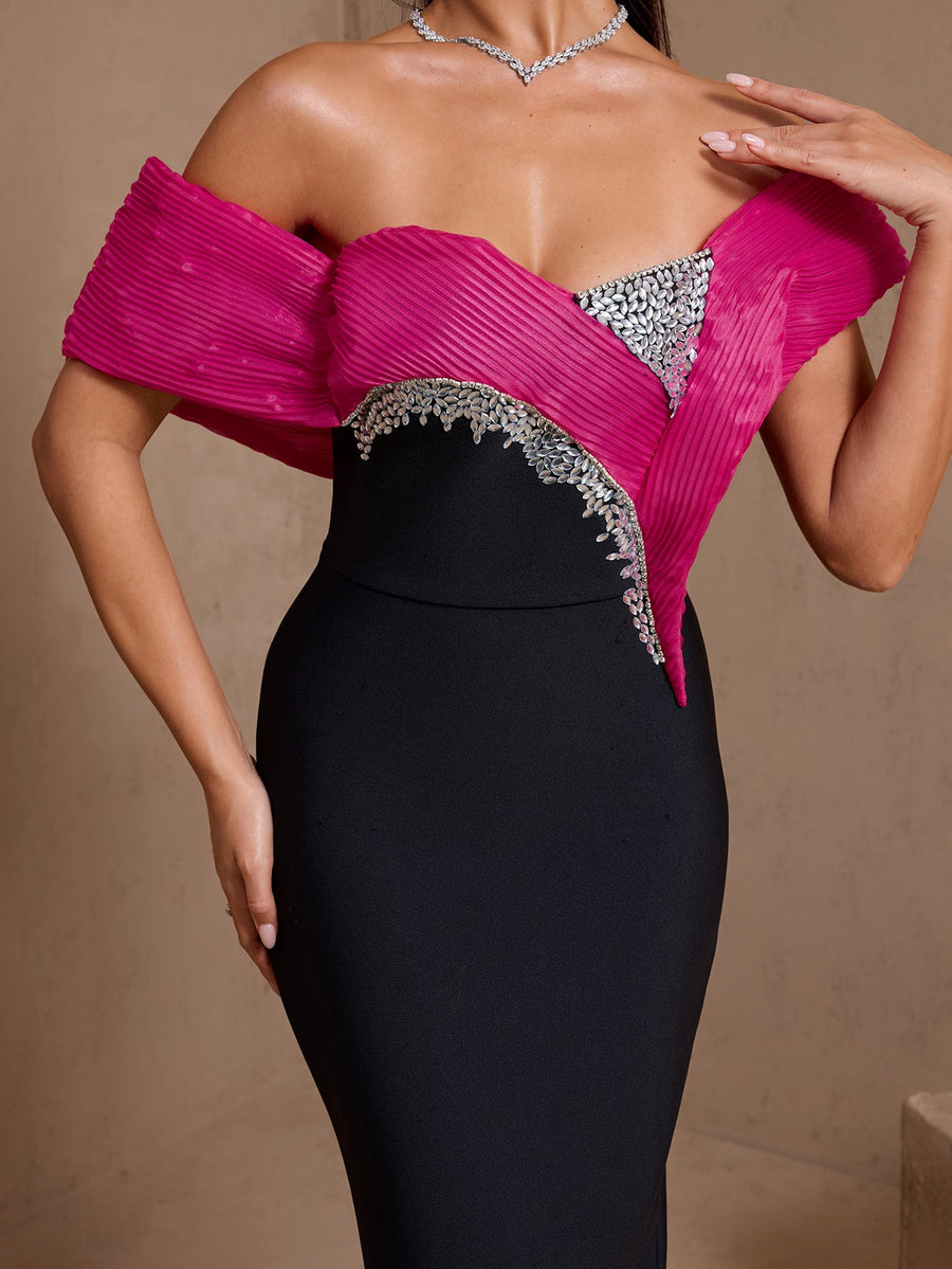 Dahlia Moreau — Off Shoulder Ruffled Crystal Bandage Dress, alternate view 2