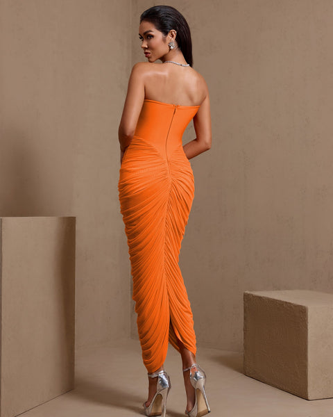 Corset Flower Ruched Mesh Bandage Dress