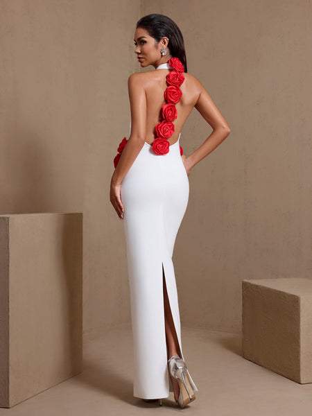 Open Back Flowers Bandage Maxi Dress