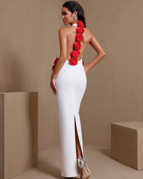 Open Back Flowers Bandage Maxi Dress