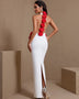 Open Back Flowers Bandage Maxi Dress