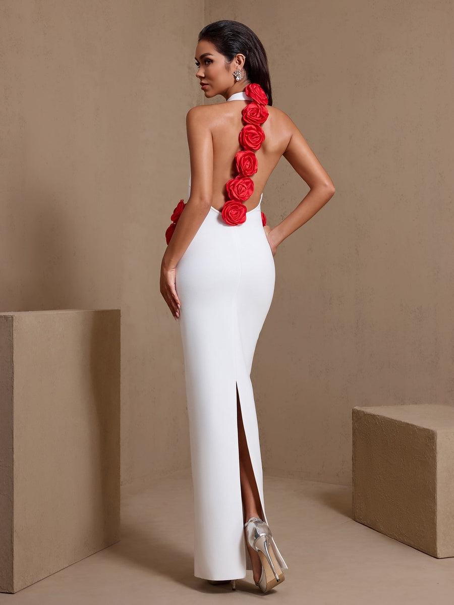 Emmeline Moreau — Open Back Flowers Bandage Maxi Dress