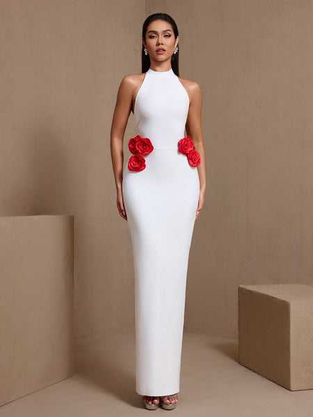 Open Back Flowers Bandage Maxi Dress
