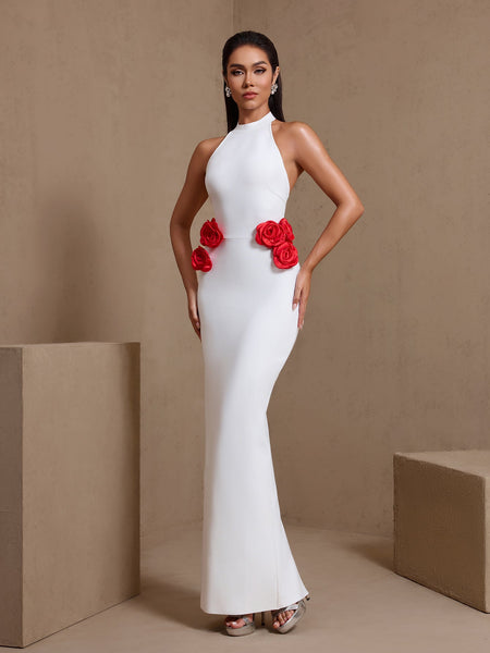 Open Back Flowers Bandage Maxi Dress