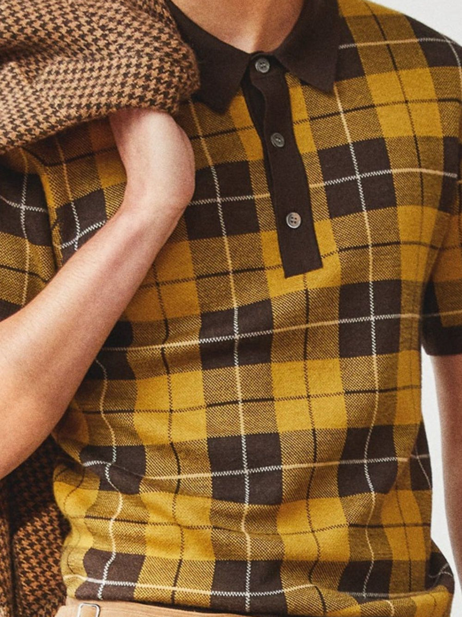 Men's Plus Size Plaid Short Sleeve Polo - Opulent Empire