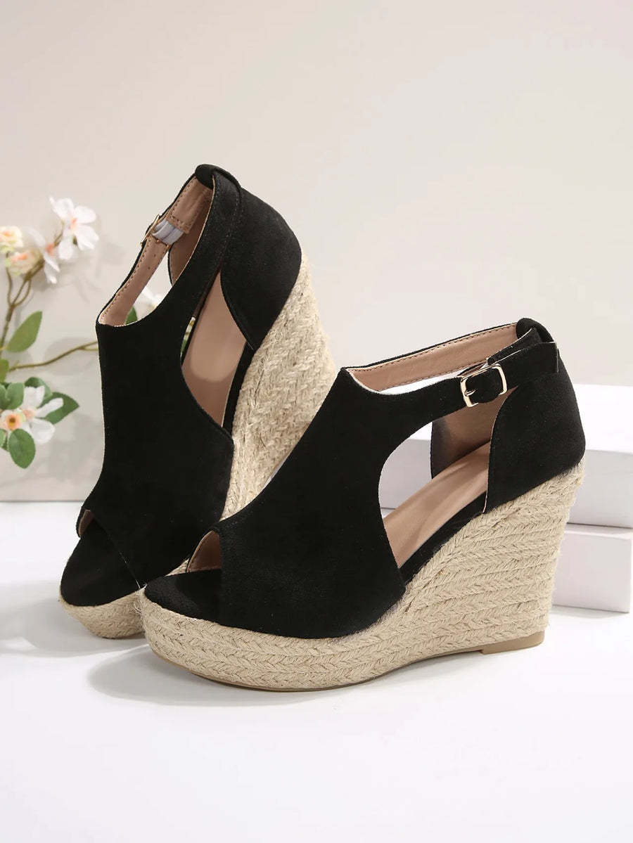 Ivory Fiorenza — Espadrille Wedge Sandals with Ankle Strap Black Fashion Footwear, alternate view 2