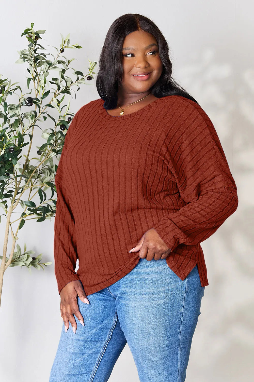Vale Delacroix — Basic Bae Full Size Ribbed Round Neck Slit Knit Top, alternate view 23