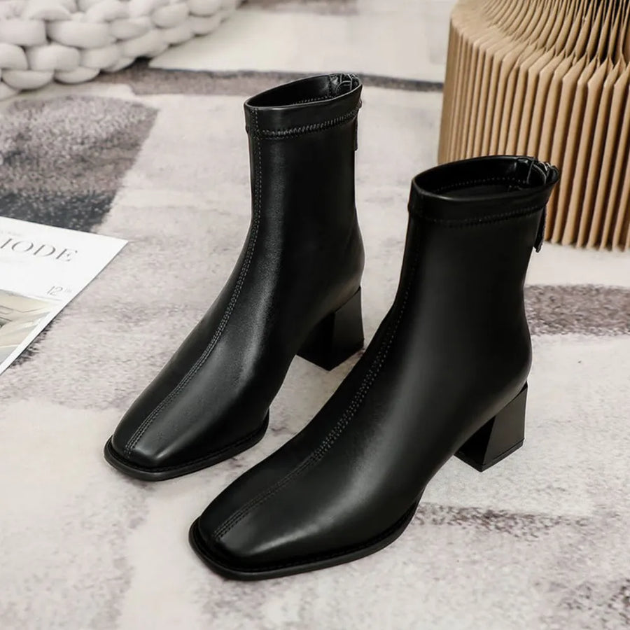 Darcy Sorrento — Round Toe Block Heels Boots Fashion Footwear, alternate view 2