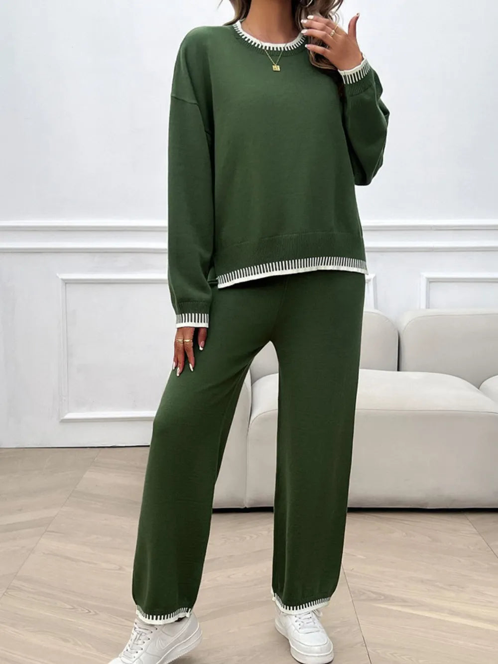 Marlowe Valmont — Devine Round Neck Dropped Shoulder Top and Pants Sweater Set, alternate view 11