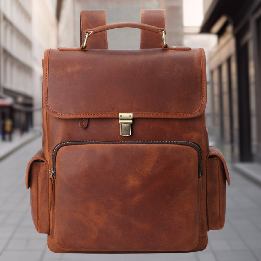 Billy™ — Fashionable Retro Leather Backpack Brown Men's Statement Handbag, alternate view 2