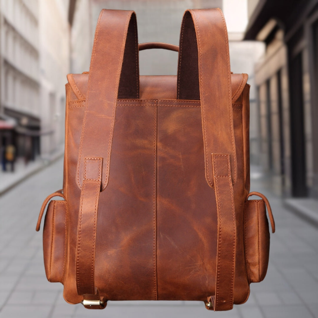 Billy™ — Fashionable Retro Leather Backpack Brown Men's Statement Handbag, alternate view 4
