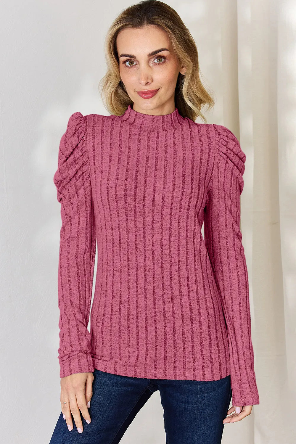 Ciel Delacroix — Basic Bae Full Size Ribbed Mock Neck Puff Sleeve T-Shirt, alternate view 32