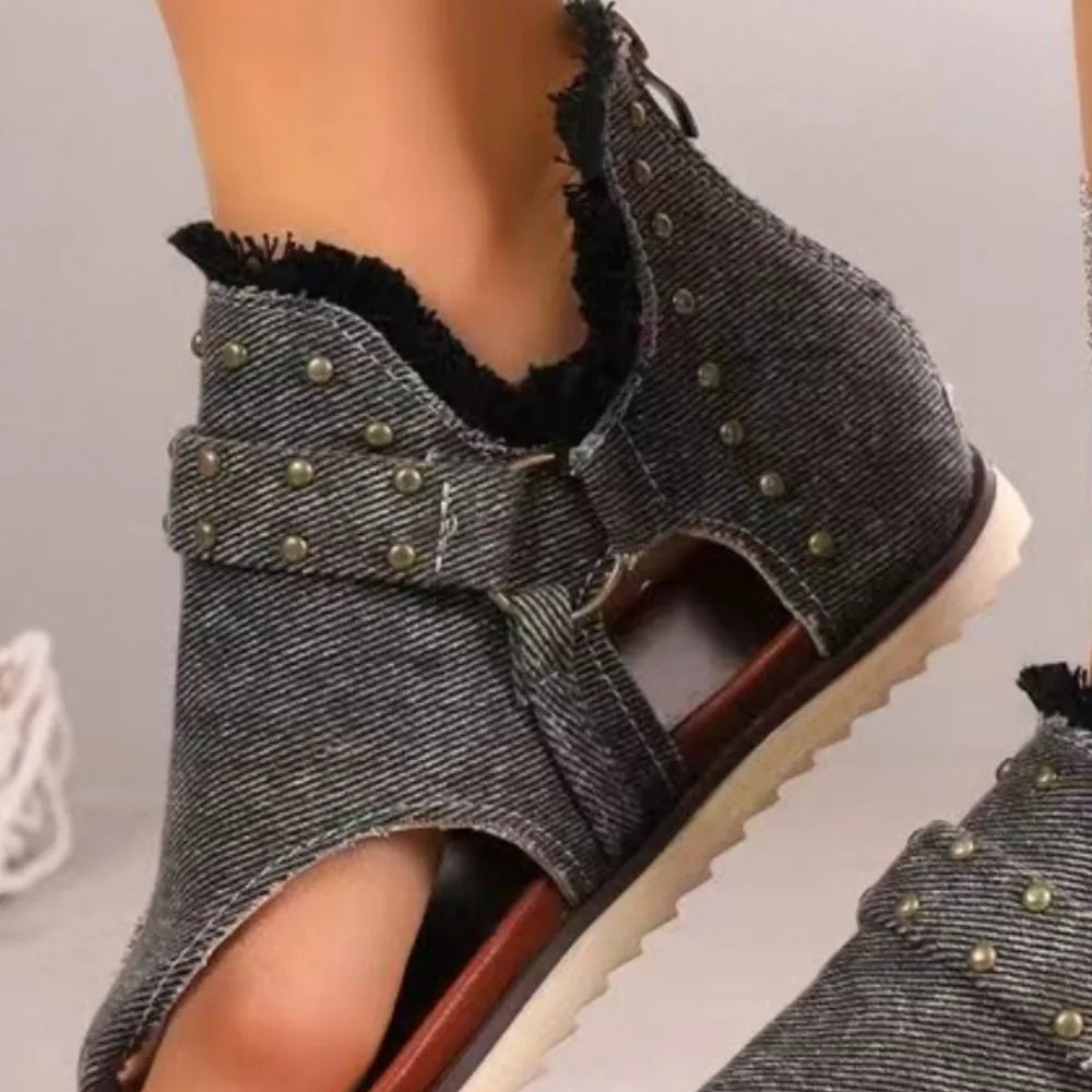 Nova Venturi — Studded Raw Hem Flat Sandals Fashion Footwear, alternate view 15