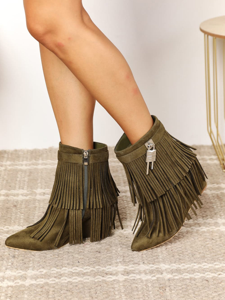 Legend Women's Tassel Wedge Heel Ankle Booties - Opulent Empire