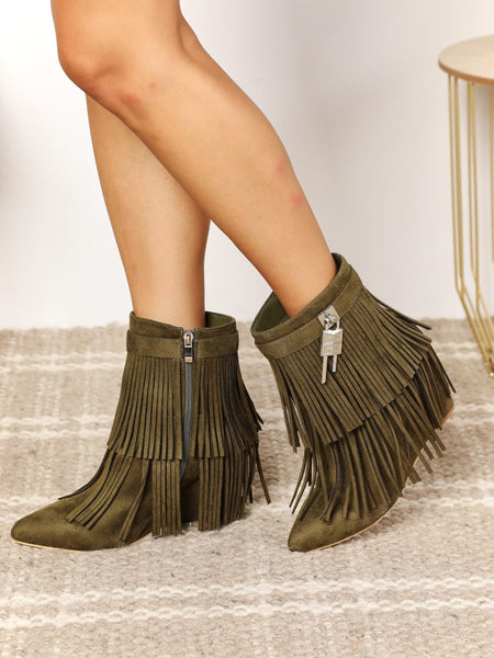 Legend Women's Tassel Wedge Heel Ankle Booties - Opulent Empire