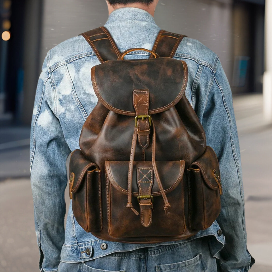 Edward™ — Premium Casual Leather Backpack Brown Men's Statement Handbag, alternate view 3