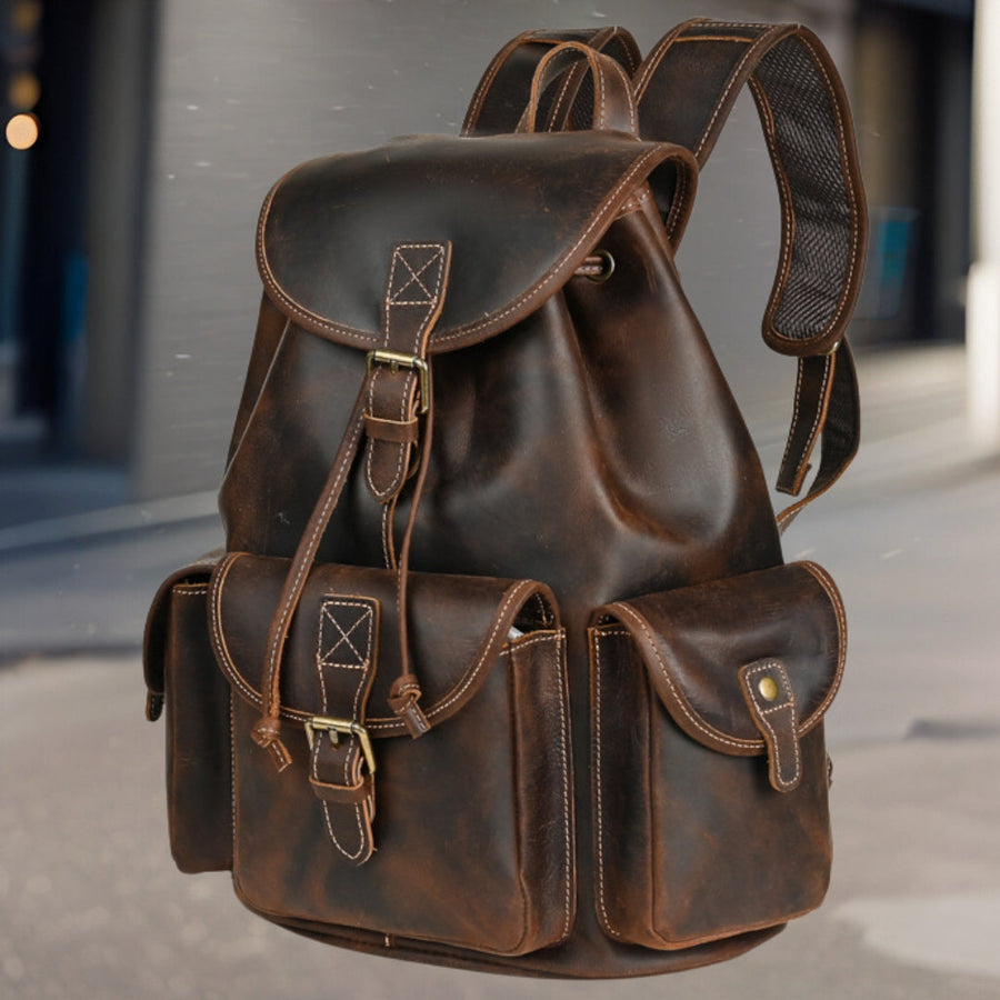 Edward™ — Premium Casual Leather Backpack Brown Men's Statement Handbag, alternate view 2