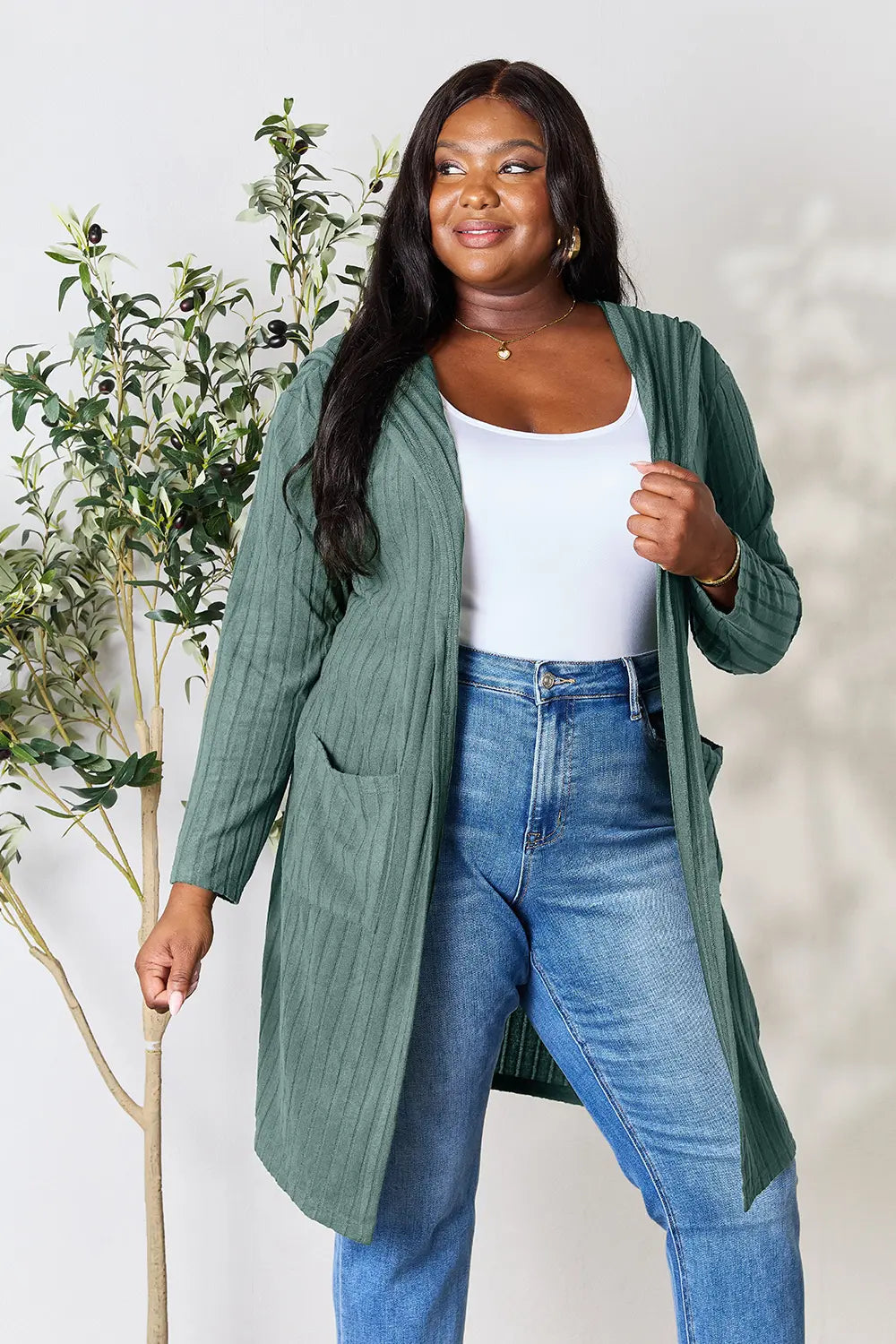 Paris Valmont — Basic Bae Full Size Hooded Sweater Cardigan, alternate view 18