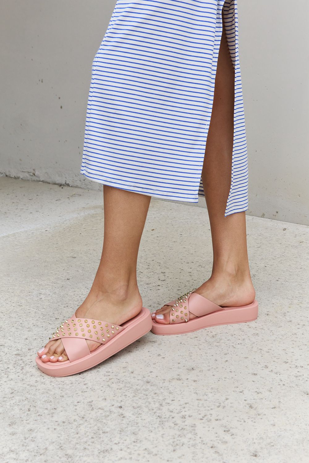 Indigo Beaumont — Forever Link Studded Cross Strap Sandals in Blush Blush Fashion Footwear, alternate view 3