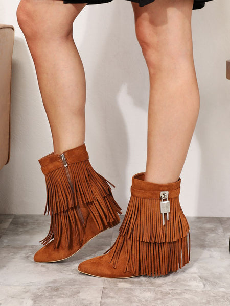 Legend Women's Tassel Wedge Heel Ankle Booties - Opulent Empire