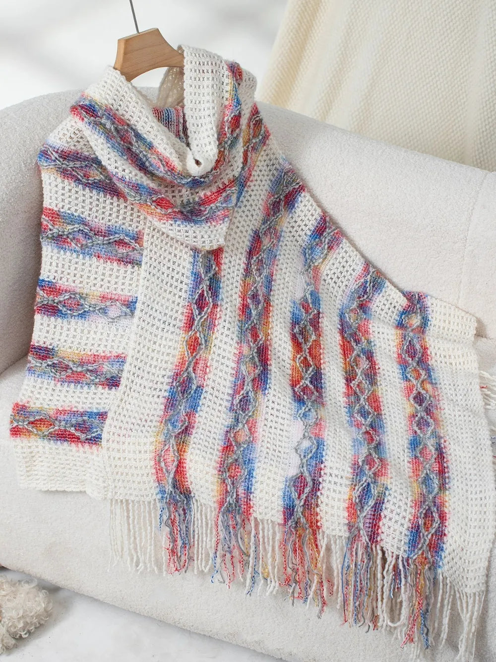 Aster Versailles — Fringe Contrast Hooded Poncho, alternate view 17