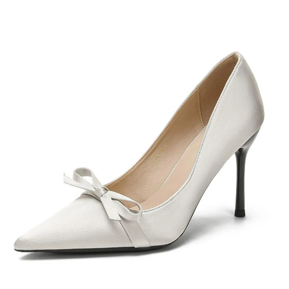 Winter Allegra — Bow Point Toe Stiletto Pumps Fashion Footwear, alternate view 3