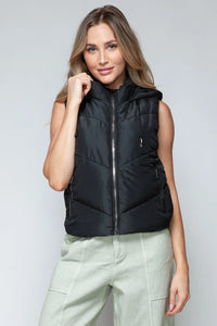 Gray Rosetti — Snobbish Zip Up Quilted Hooded Vest Black Coat or Jacket