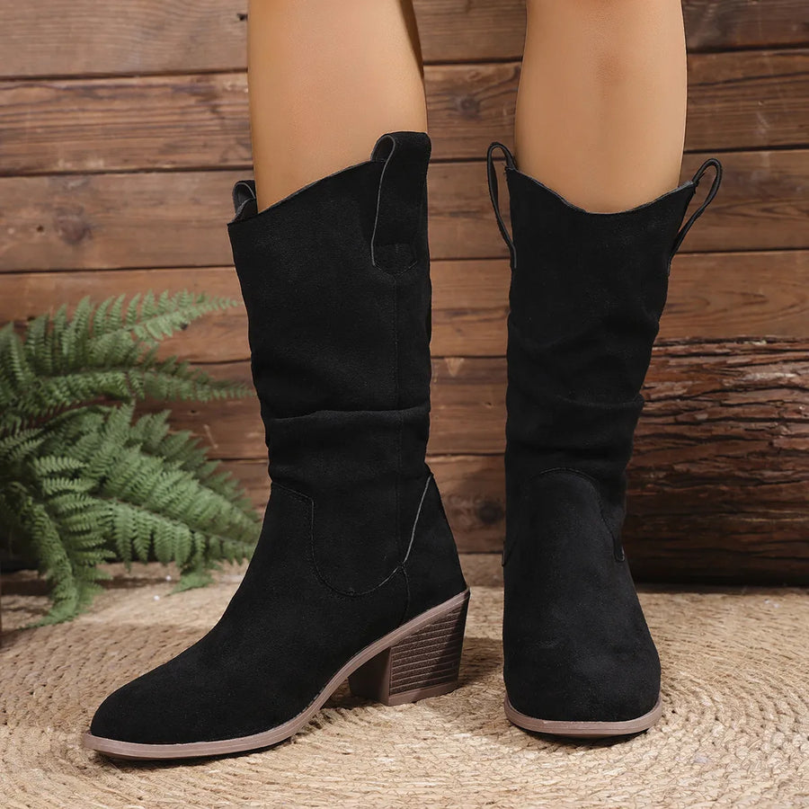 Darcy Venturi — Suede Block Heels Boots Fashion Footwear, alternate view 2