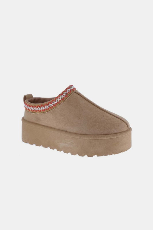 Weeboo Platform Embroidered Trim Slip-On Boots - Opulent Empire
