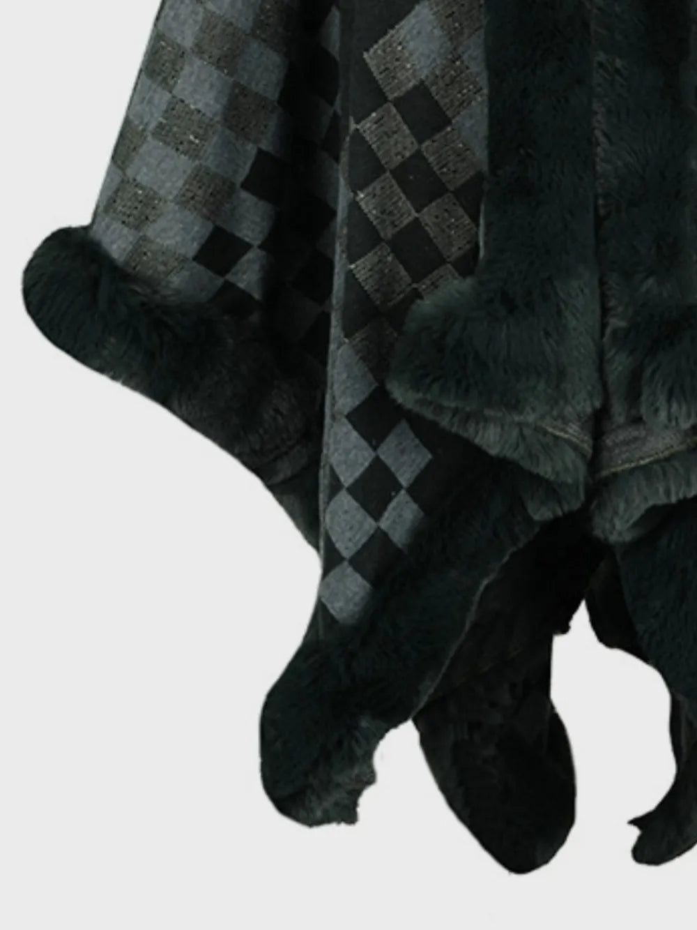 Ivory Versailles — Fuzzy Checkered Long Sleeve Poncho, alternate view 15