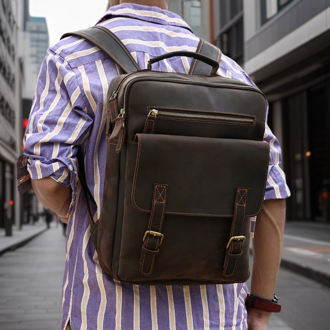 Timothy™ — Fashionable Trendy Leather Backpack Dark Brown Men's Statement Handbag