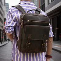 Timothy™ — Fashionable Trendy Leather Backpack Dark Brown Men's Statement Handbag