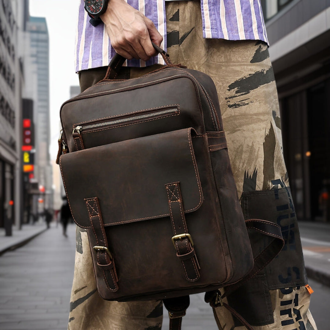 Timothy™ — Fashionable Trendy Leather Backpack Dark Brown Men's Statement Handbag, alternate view 2